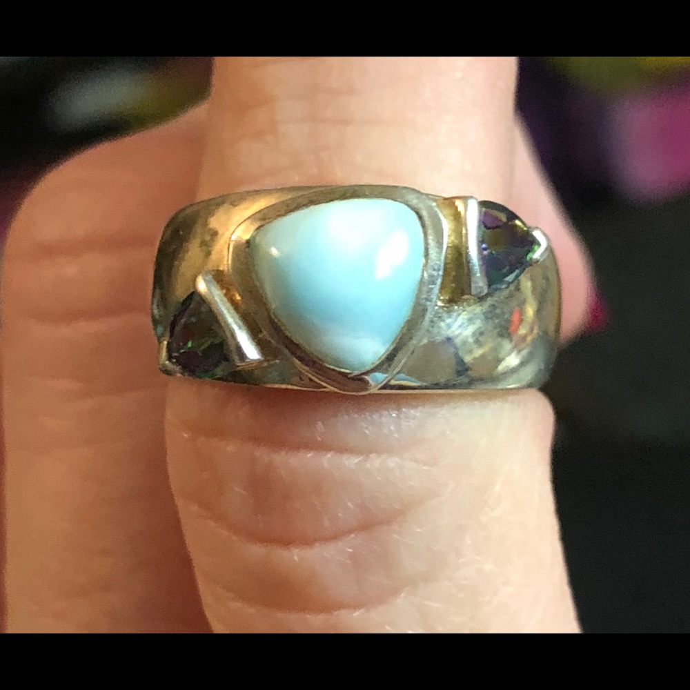 STERLING SILVER, LARIMAR, AND ALEXANDRITE RING